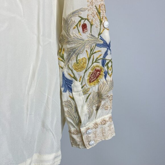 NWOT Johnny Was Biya Embroidered Floral Silk Button-Down Shirt Blouse Sz S - Picture 7 of 12